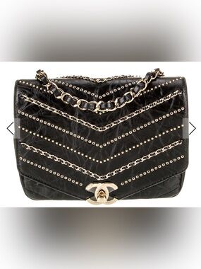 CHANEL $4200 New With Tags Classic Mini Flap Studded Chevron WOC Duma Cambon